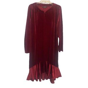 Burlady Women’s Red Velvet Long Sleeve Ruffle Hem V Neck Midi Dress Sz XXL